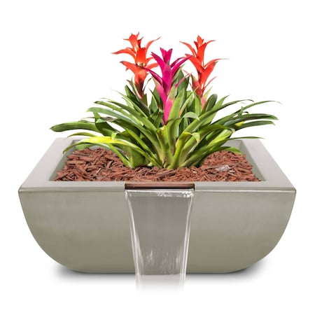 The Outdoor Plus 30 Square Avalon Planter & Water Bowl - GFRC Concrete - Ash - OPT-AVLPW30-ASH